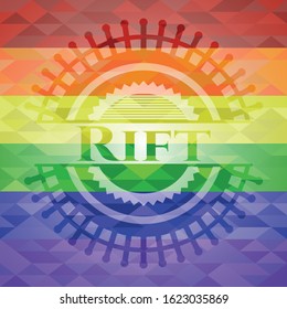 Rift emblem on mosaic background with the colors of the LGBT flag