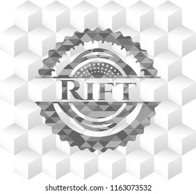 Rift grey emblem. Retro with geometric cube white background