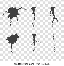 Rift on surface set on the checkered background. Crack on the wall or on the ice vector