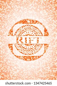 Rift orange tile background illustration. Square geometric mosaic seamless pattern with emblem inside.