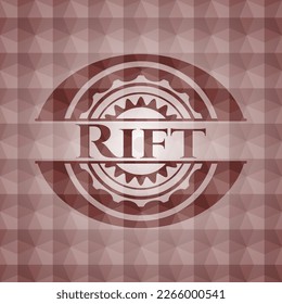 Rift red emblem with geometric pattern background. Seamless. 