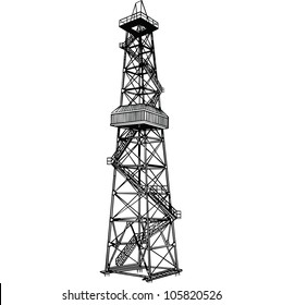 Rig for exploration and drilling wells for oil production. Vector illustration.