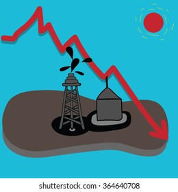 rig oil drilling platform and crude oil low price graph illustration