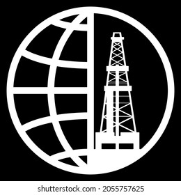 Rig silhouette in globe emblem. Vector illustration.