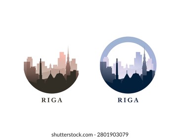 Riga city skyline logo, cityscape vector badge pack, icon set. Latvia emblem outline with landmarks and buildings. Isolated clip art for web design, graphic art