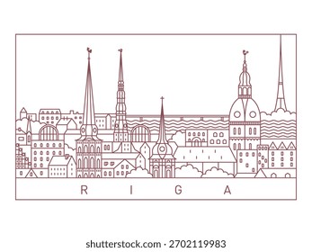 Ilustración vectorial Skyline de la ciudad de Riga. Paisaje Urbana del arte de la línea.