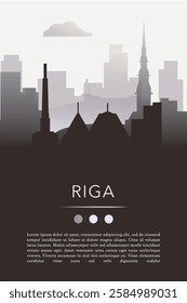 Riga city template for website, presentation, front page, invitation, publication sheet with skyline, landmarks. Vector Latvia image layout, simple and grayscale