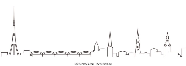 Riga Dark Line Simple Minimalist Skyline With White Background