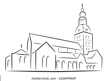Riga Dome Cathedral vector drawing sketch
