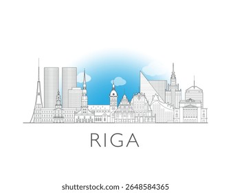 Riga, Latvia, cityscape illustration skyline drawing