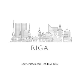 Riga, Latvia, cityscape illustration skyline drawing