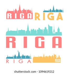 Riga Latvia Flat Icon Skyline Vector Silhouette Design Set