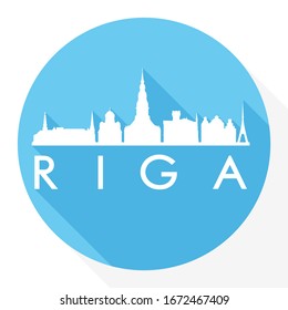 Riga, Latvia Flat Icon. Skyline Silhouette Design. City Vector Art Famous Buildings.
