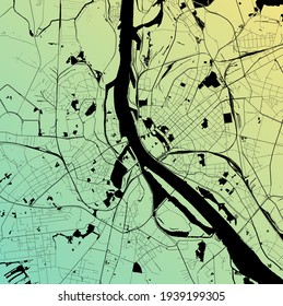 Riga, Latvia (LVA) - Urban vector city map with parks, rail and roads, highways, minimalist town plan design poster, city center, downtown, transit network, street blueprint