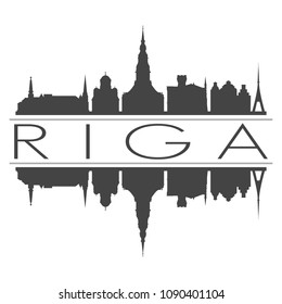 Riga Latvia Skyline Vector Art Mirror Silhouette Emblematic Buildings