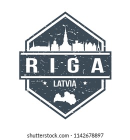 Riga Latvia Travel Stamp Icon Skyline City Design Tourism Badge Rubber.