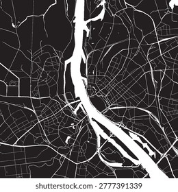 Riga Latvia Vector Map, Detailed City Street Map Black and White Minimalist Line Art