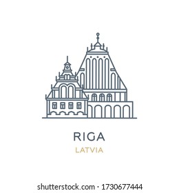Riga, ‎Latvia. Line icon of the city in the Baltic region of Europe. Outline symbol for web, travel mobile app, infographic, logo. Landmark and famous building. Vector, isolated on white