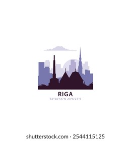 Riga logo with skyline, cityscape retro vector icon. Latvia city horizon, facade, travel logotype