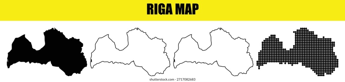Riga Mapa Esquema País Forma Región política Lleno Ilustración vectorial de puntos en blanco y negro aislado sobre fondo transparente para fines de diseño