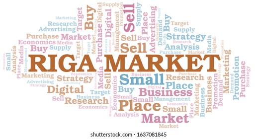 Riga Market word cloud. Vector made with text only.