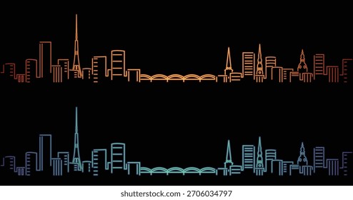 Riga Neon Style Simple Skyline on Dark Background