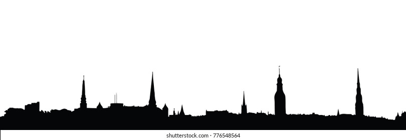 Riga Old City Panorama Silhouette Vector Stock Vector (Royalty Free ...