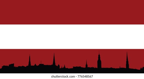 Riga old city panorama silhouette Vector illustration, Latvia