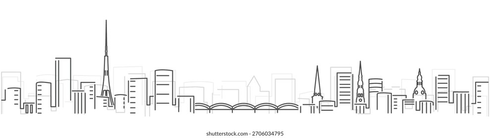 Riga Simple líneas oscuras Skyline sobre fondo blanco