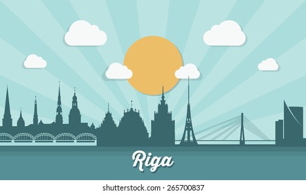 Riga skyline - flat design - vector illustration