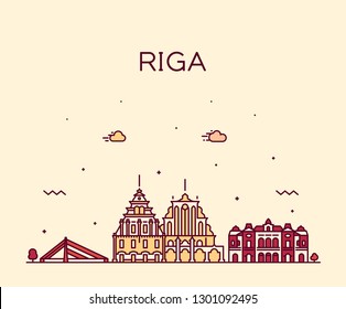 Riga skyline, Latvia. Trendy vector illustration, linear style