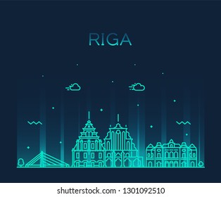 Riga skyline, Latvia. Trendy vector illustration, linear style