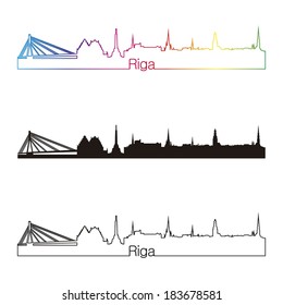 Riga skyline linear style with rainbow in editable vector file