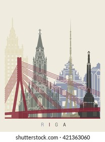 Riga skyline poster in editable vector file