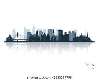 Silhueta do horizonte de Riga com reflexão. Paisagem Riga, Letónia. Ilustração vetorial.