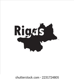 Rigas-Karte und schwarzes Buchstabendesign auf weißem Hintergrund