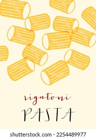 Rigatoni Italian pasta. Rigatoni poster illustration. Modern print for menu design, cookbooks, invitations, greeting cards.