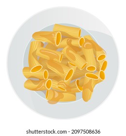 Rigatoni pasta with butter in a plate isolated on white background. Vector cartoon illustration.
