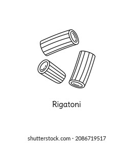 Rigatoni pasta illustration. Vector doodle sketch. Traditional Italian food. Hand-drawn image for engraving or coloring book. Isolated black line icon. Editable stroke