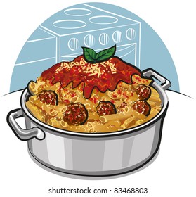 Pasta rigatoni con albóndigas