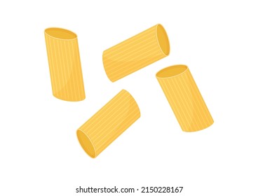 Rigatoni pasta vector icon, italian macaroni, penne set isolated on white background. Food illustration