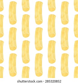 Rigatoni. Seamless pattern with italian pasta. Real watercolor drawing. Vector illustration. Traced painting