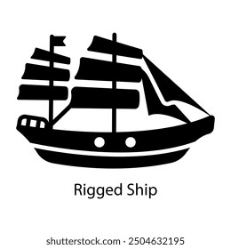 Rigged ship icon in solid style 