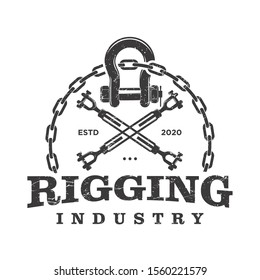 Rigger Rigging Industrial Chain Crane Engineering Tool Equipment Steel Logo Design Vintage Rustic Classic Old Style