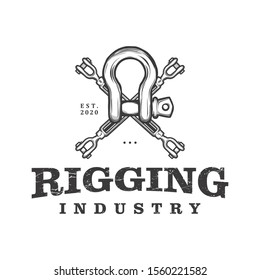 Rigger Rigging Industrial Chain Crane Engineering Tool Equipment Steel Logo Design Vintage Rstic Classic Old Style