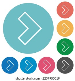 Right 90 degrees angle arrow outline flat white icons on round color backgrounds