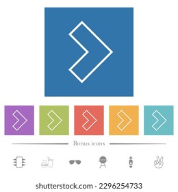 La flecha angular de 90 grados derecha encontece iconos blancos planos en fondos cuadrados. 6 iconos de bonificación incluidos.