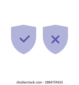 Right accept and wrong symbol protection shield icon on the white background vector illustration. perfect for user interface design.