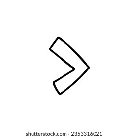 Right angle bracket cartoon outline in outline childlike style isolated on white background. For typography, font, lettering, logo, alphabet, signboard, education, branding, presentation.