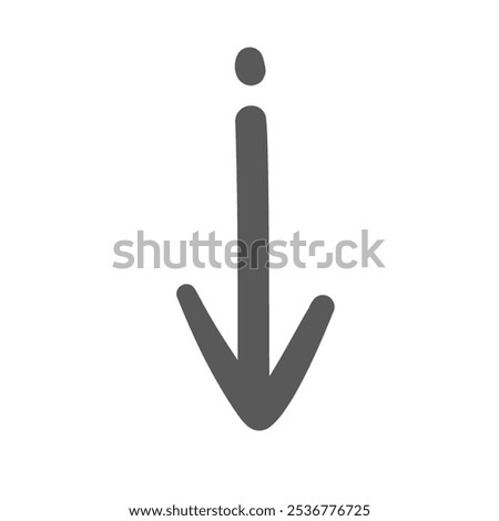 Right angle turn arrow line icon. Outline hand drawn vintage element of pointer with tip down and dot at start. Direction, pointer mascot, simple doodle arrow downward icon vector illustration